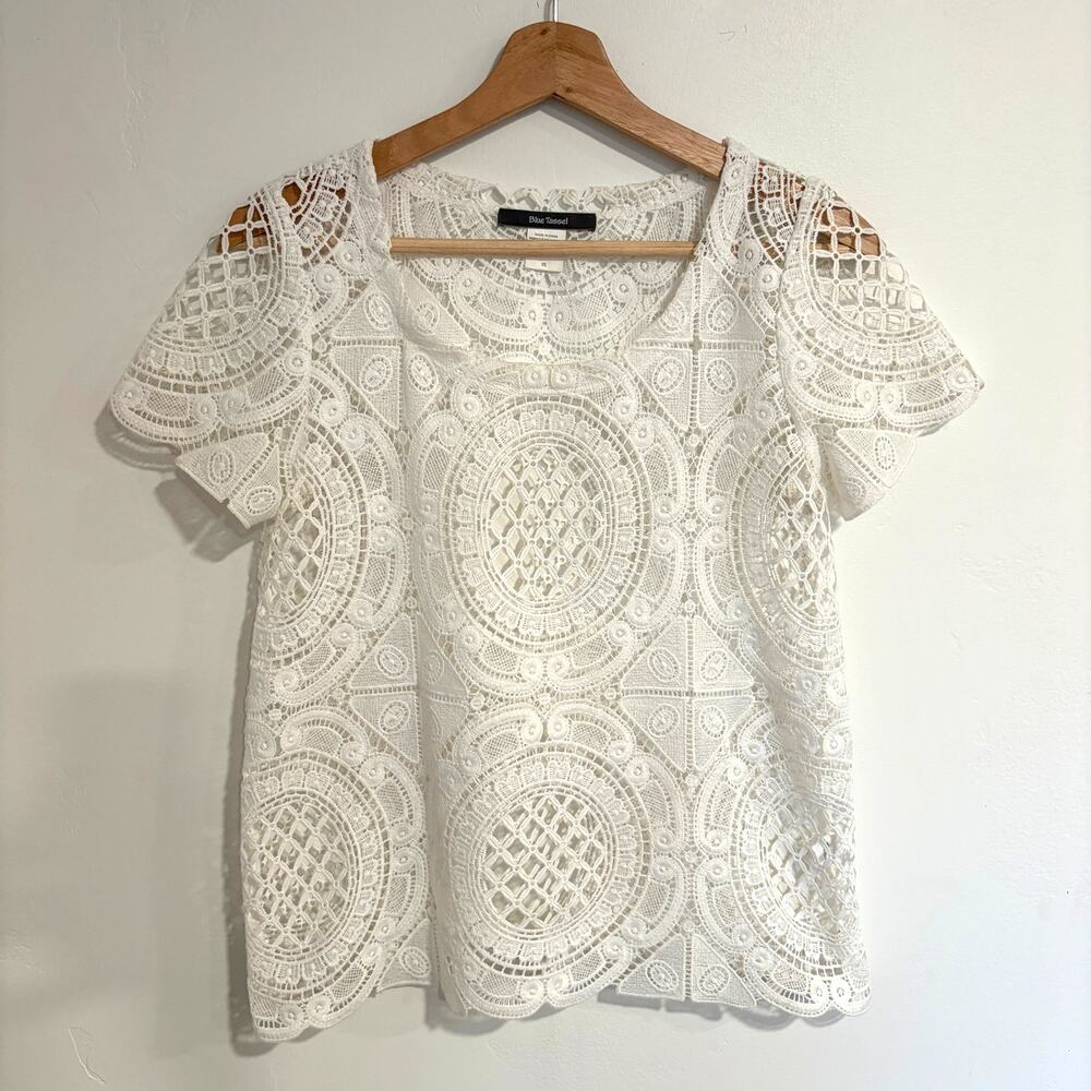 Y2K Sheer White Lace Top Womens S Cottagecore Coquette Fairy Boho Balletcore